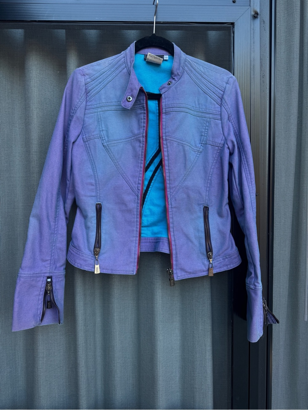 Vintage Versace Jeans Couture Jacket XS Made in Italy 90s Purple Blue